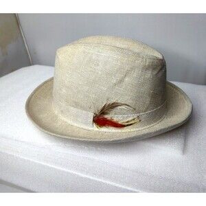 Vtg Andhurst Beige Linen Men's Fedora Hat Size Large 7- 1/4 to 7- 3/4 Made USA